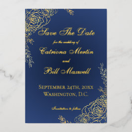 Elegant Luxury Navy and Gold Save the Date Card Folieneinladung