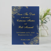 Elegant Luxury Navy and Gold Save the Date Card Folieneinladung (Stehend vorne)