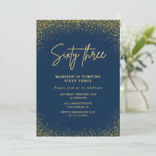 Elegant Luxury Navy Gold Glitzer 63. Geburtstag Einladung