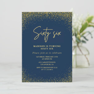 Elegant Luxury Navy Gold Glitzer 66. Geburtstag Einladung