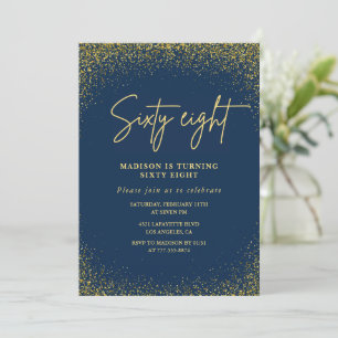 Elegant Luxury Navy Gold Glitzer 68. Geburtstag Einladung