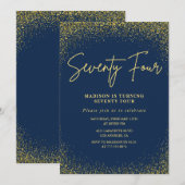 Elegant Luxury Navy Gold Glitzer 74. Geburtstag Einladung (Vorne/Hinten)