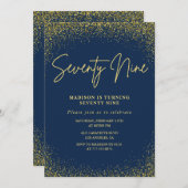 Elegant Luxury Navy Gold Glitzer 79. Geburtstag Einladung (Vorne/Hinten)