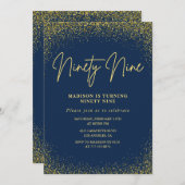 Elegant Luxury Navy Gold Glitzer 99. Geburtstag Einladung (Vorne/Hinten)