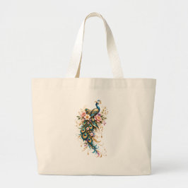 Elegant Luxury Peacock Floral Illustration  Jumbo Stoffbeutel