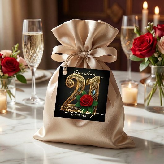 Elegant Luxury Red Rose Black Gold 21st Birthday Geschenkanhänger