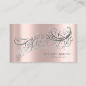 Elegant Luxury Silver Feather Rose Gold Visitenkarte (Vorderseite)