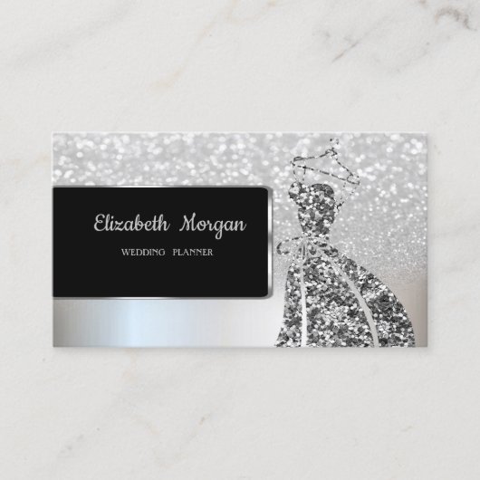 Elegant Luxury Silver Glitzer Bokeh Ombre, Kleid Visitenkarte (Vorderseite)