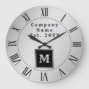 Elegant Luxury Silver Metal Monogrammed Große Wanduhr