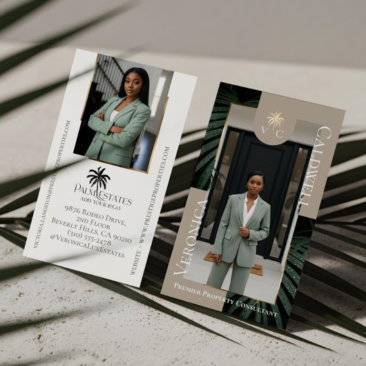 Elegant Luxury Tropical Palm Tree Monogram Photo Visitenkarte