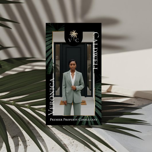 Elegant Luxury Tropical Palm Tree Monogram Photo Visitenkarte