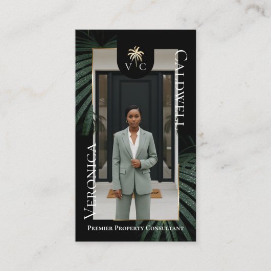 Elegant Luxury Tropical Palm Tree Monogram Photo Visitenkarte (Vorderseite)