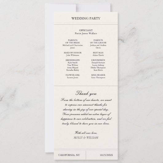 Elegant Luxury Vintage Classic Wedding Programme (Rückseite)