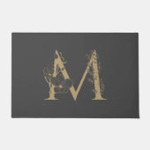 Elegant M Boho Floral Monogram Initial Gray Gold Fußmatte (Vorderseite)