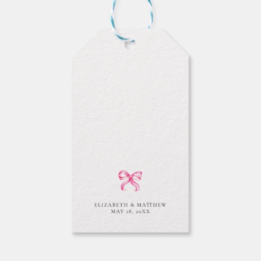 Elegant Macaron Pink Bow Coquette Wedding Geschenkanhänger (Rückseite)