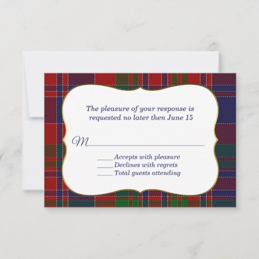 Elegant MacDonald Tartan Karierte RSVP-Karte RSVP Karte (Vorderseite)