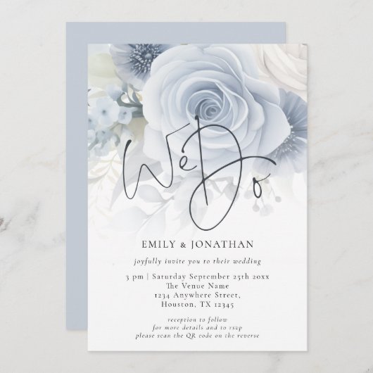 Elegant machen wir überlagern QR Code Foto Hochzei Einladung (Vorne/Hinten)