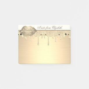 Elegant Mädchenhaft, Gold Glitter Tropfen, Lippen Post-it Klebezettel