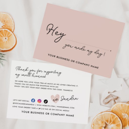 Elegant Made My Day Heart Business Order Packing Dankeskarte