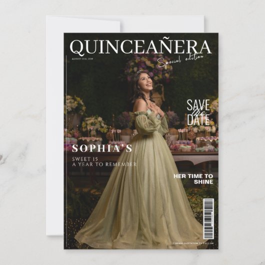 Elegant Magazine Quinceanera Save the Date Einladung (Vorderseite)