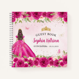 Elegant Magenta Blush Pink Gold Floral Quinceñera Notizblock