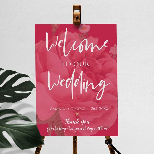 Elegant Magenta florale Willkommen bei unserer Hoc Poster