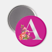 Elegant Magenta Metallic A Floral Monogram Magnet (Vorderseite/Rückseite)
