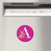 Elegant Magenta Metallic A Floral Monogram Magnet (In Situ (Geschirrspüler))