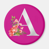 Elegant Magenta Metallic A Floral Monogram Magnet (Vorne)