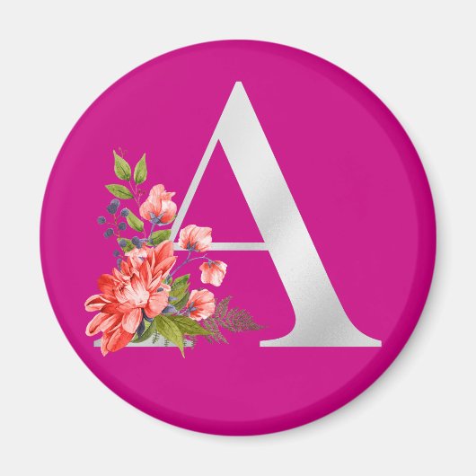 Elegant Magenta Metallic A Floral Monogram Magnet (Vorne)