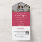 Elegant Magenta Monogram QR Code Foto Wedding All In One Einladung (Innen Boden)