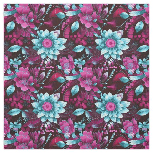 Elegant Magenta & Pale Blue Boho Chic Floral Stoff (Muster)