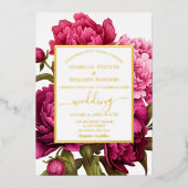 Elegant Magenta Peony Floral Wedding Folieneinladung (Vorderseite)