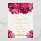 Elegant Magenta Peony Floral Wedding Folieneinladung (Vorderseite)