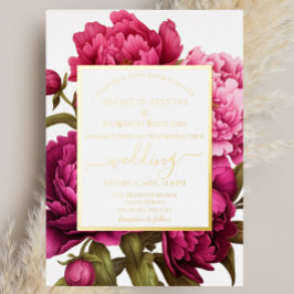 Elegant Magenta Peony Floral Wedding Folieneinladung