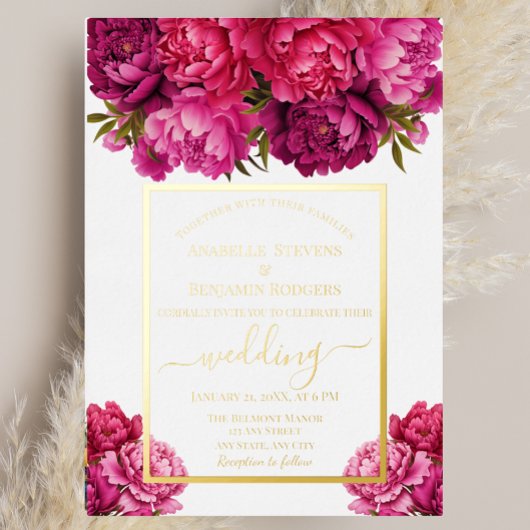 Elegant Magenta Peony Floral Wedding Folieneinladung
