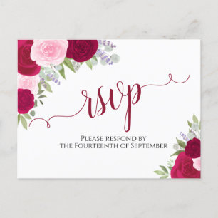 Elegant Magenta Pink Aquarellfarben Rose Hochzeit  Postkarte
