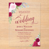 Elegant Magenta & Pink Boho Rose Extravagant Hochz Acryleinladungen (Vorderseite)