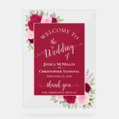 Elegant Magenta & Pink Boho Roses Wedding Welcome Acrylschild (Vorderseite)
