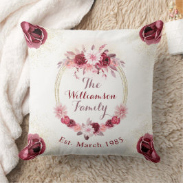 Elegant Magenta Pink Floral Monogram Script Kissen