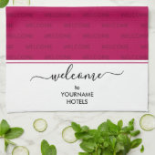 Elegant Magenta Pink Personalisiert WELCOME Geschirrtuch (Gefaltet)