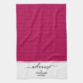 Elegant Magenta Pink Personalisiert WELCOME Geschirrtuch (Vertikal)