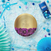 Elegant Magenta Pink Rose Floral Gold Bat Mitzvah Pappteller (Party)