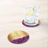 Elegant Magenta Pink Rose Floral Gold Bat Mitzvah Runder Pappuntersetzer (Vor Ort)