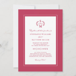 Elegant Magenta Red Initials Calligraphy Wedding Einladung