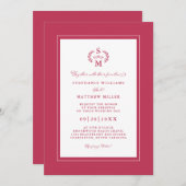 Elegant Magenta Red Initials Calligraphy Wedding Einladung (Vorne/Hinten)