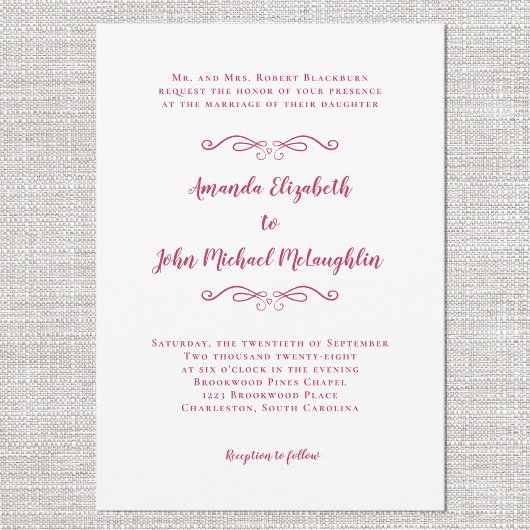 Elegant Magenta Red Script Classic feierliche Hoch Einladung