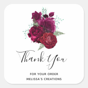 Elegant Magenta Rose Floral Bouquet Vielen Dank Quadratischer Aufkleber