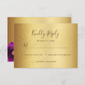 Elegant  Magenta Rose Floral Gold Bat Mitzvah RSVP Karte (Vorne/Hinten)