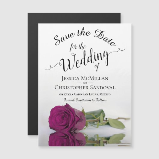 Elegant Magenta Rose Hochzeit Speichern Sie das Da Magnetkarte (Vorne/Hinten)